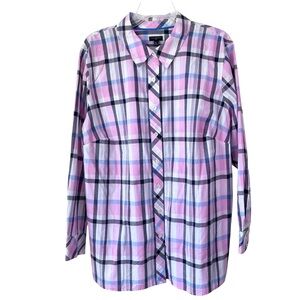 Talbots Pink Blue Plaid Button‎ Shirt 2X